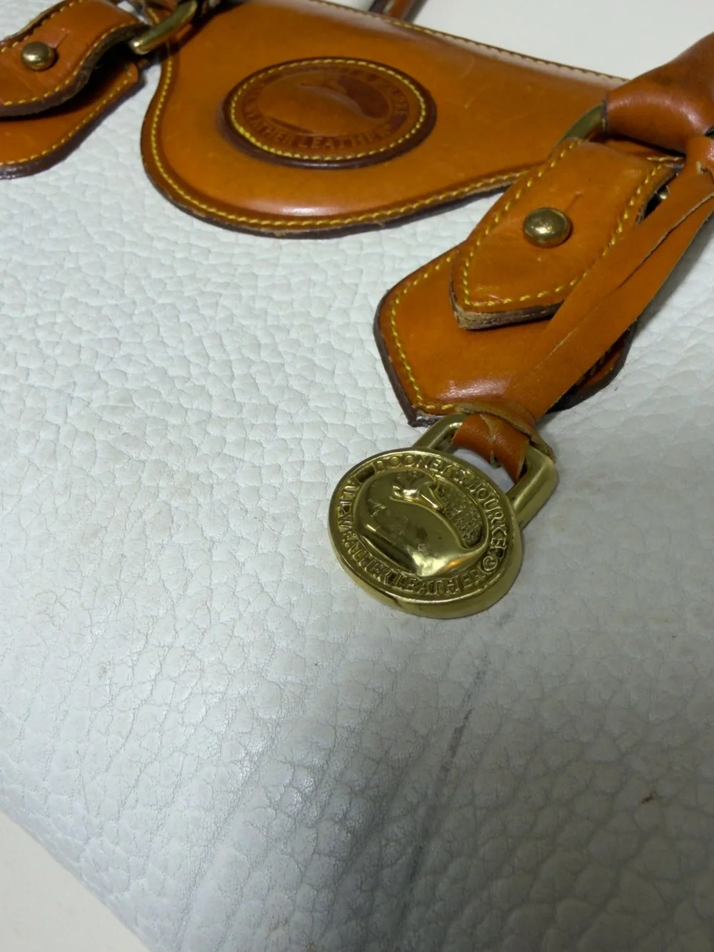Vintage Dooney & Bourke All Weather Leather Doctor Satchel Bag Bone Cream Tan